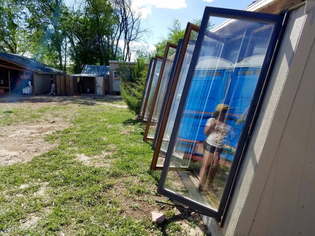 Outside the new greenhouse.