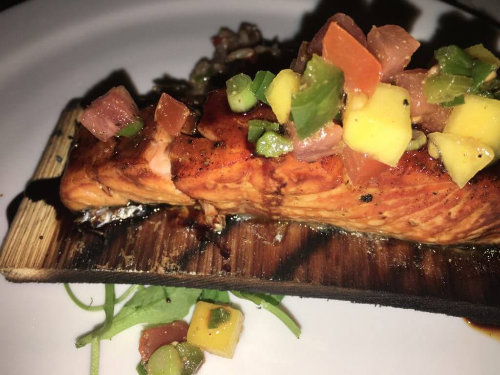 Cedar plank salmon with mango relish from 2South chef Supansa Banker.